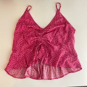 Pink tank top with front cinch